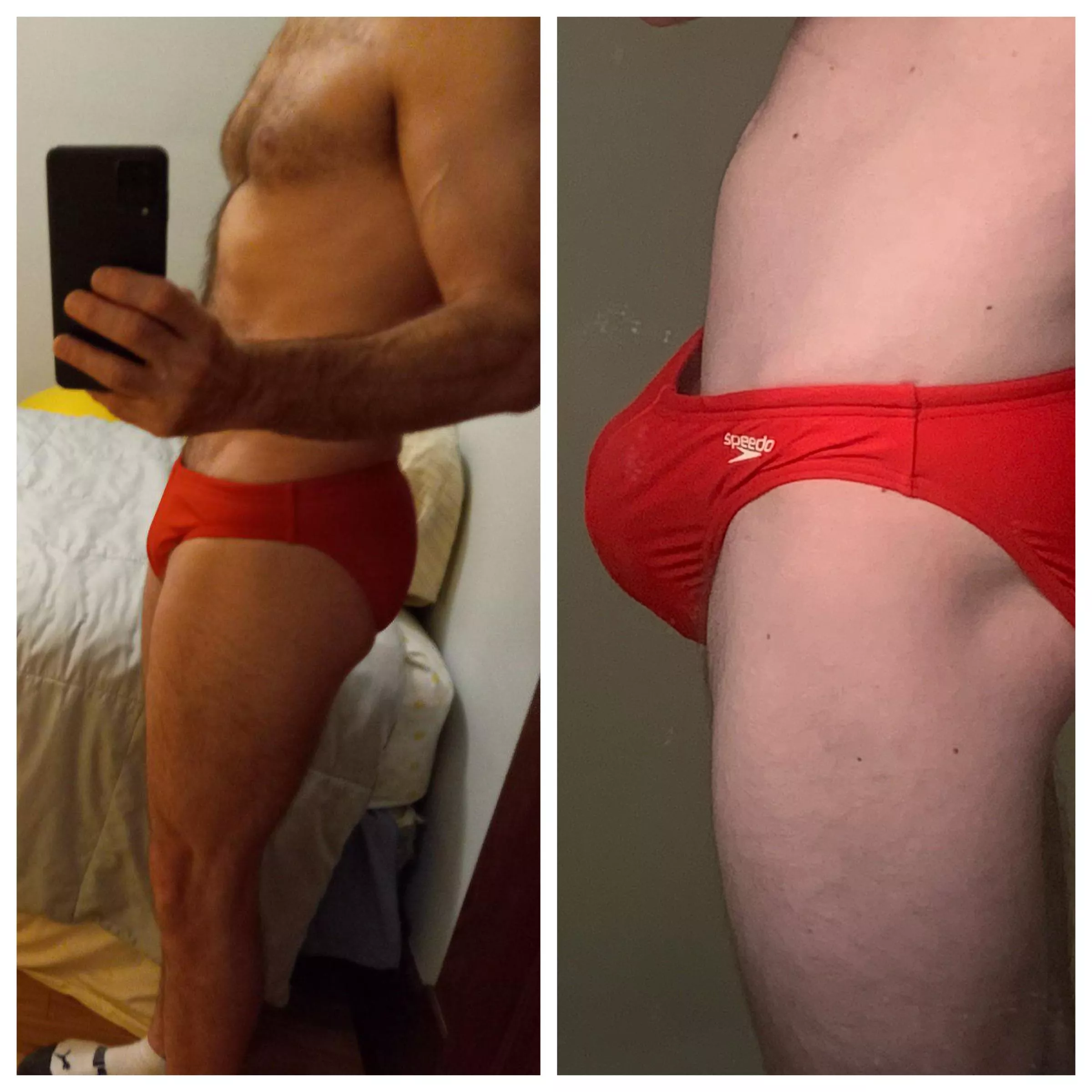 Me (right) vs u/Luvoldcrap (left) in speedos. He wanted me to post so everyone can see the size difference. posted by Advanced_Double5818