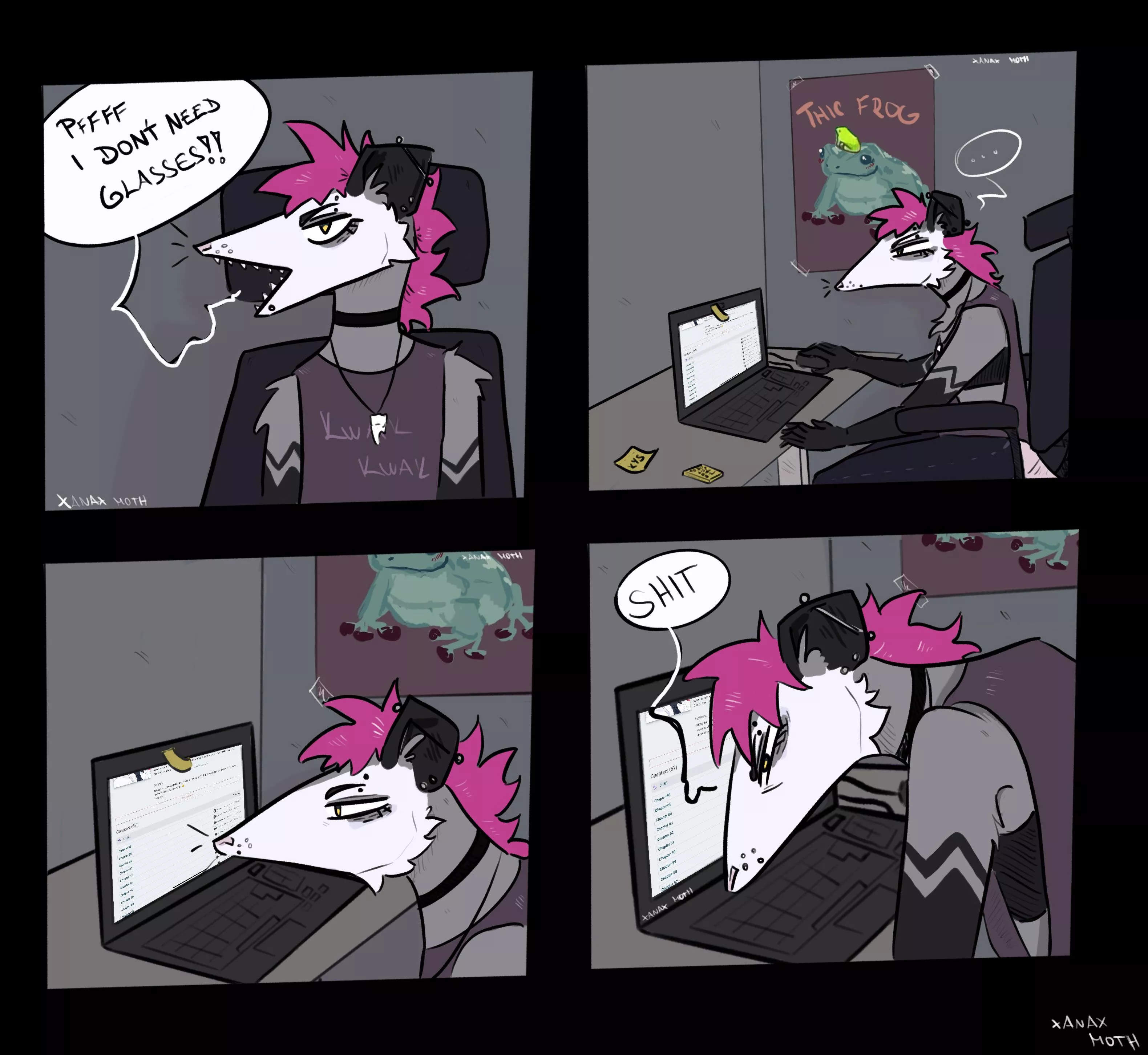 Silly little racoon who’s blind as bat 👁👁👁(art by me) posted by Too-chaotic-to-live