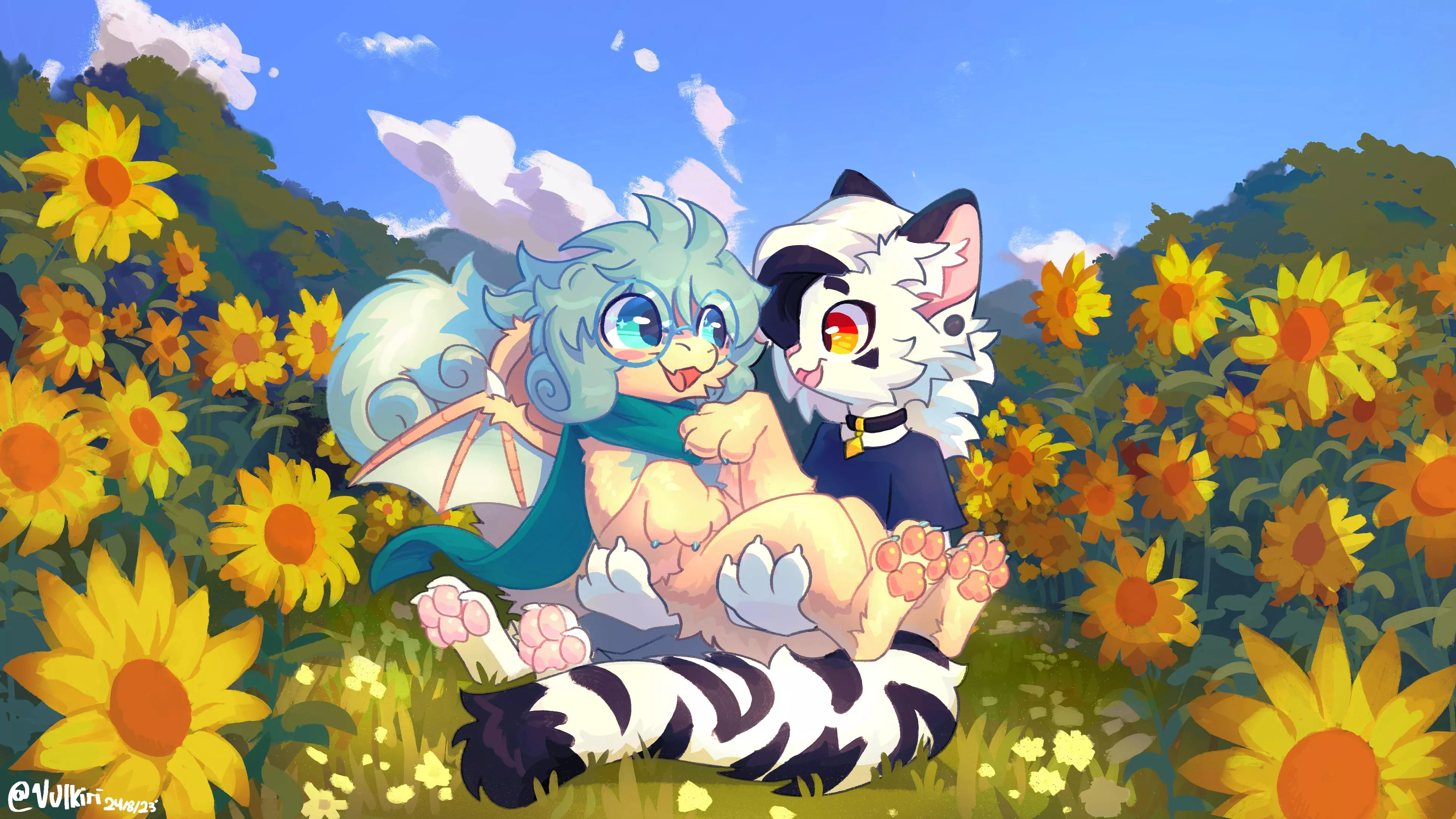 Surrounded by sunflowers 🌻 | Art by me @Vulkiri on Twitter! posted by Vulkiri