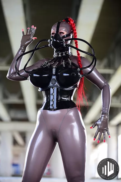 Wearing my new metallic platinum latex catsuit and matching hood for the first time. by Miss_Fetilicious