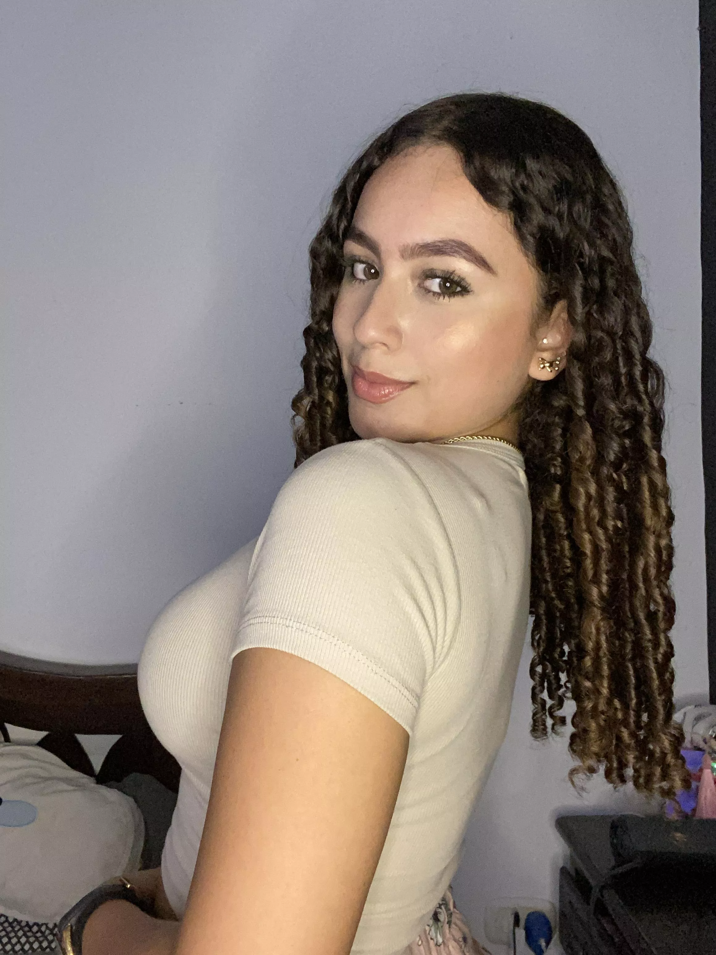 In tight beige tshirt posted by lovinscsubsidy