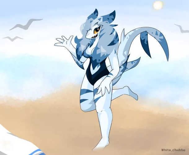 Shark waving at you (art/character by me) by white_chubbo