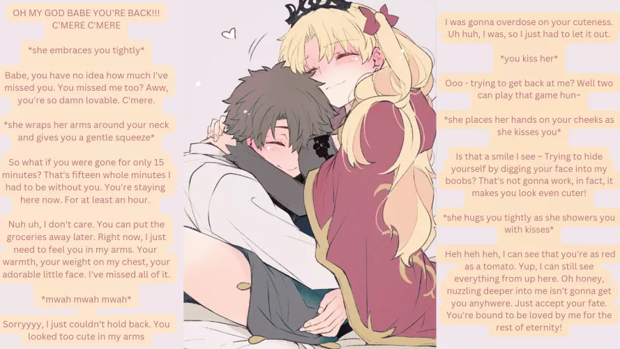 Your girlfriend missed you! (no sex) (cuddling) (loving) (you're not going anywhere) by justa_hentai_enjoyer