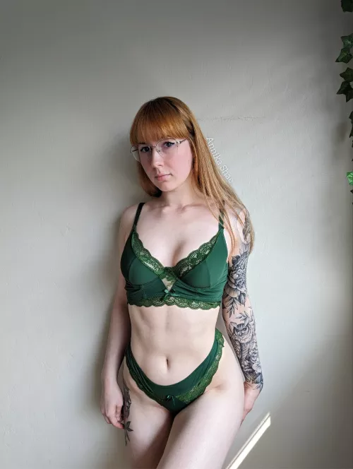 After our date, you'll come back to my place and discover this green lingerie set under my dress by AnnikaShae