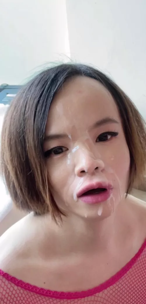 Asian sissy get a cum facial by CrossdresserLilly