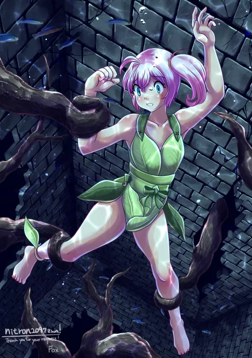Caught by plant-like tentacles while exploring the depths (fox) by magicdunsparce