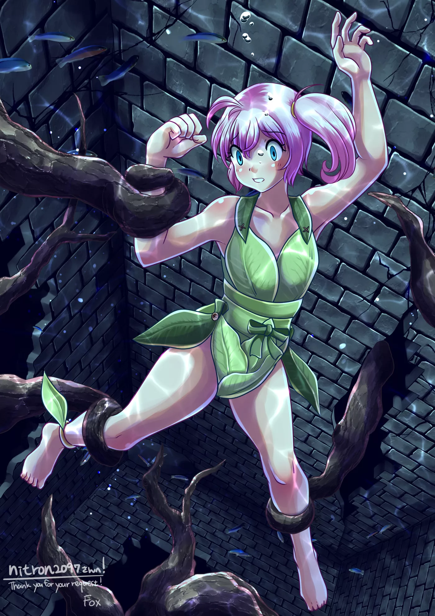 Caught by plant-like tentacles while exploring the depths (fox) posted by magicdunsparce