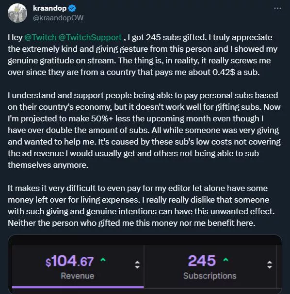 Gifting region based sub costs significantly lowering income posted by kraandopOW