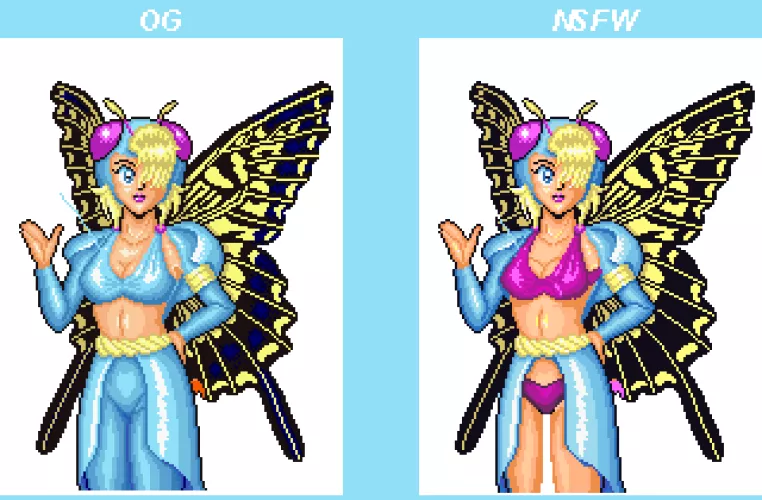 shop fairy from the neo geo game BLUE'S JOURNEY (OG VS MY NSFW EDITION) by themusicaldude