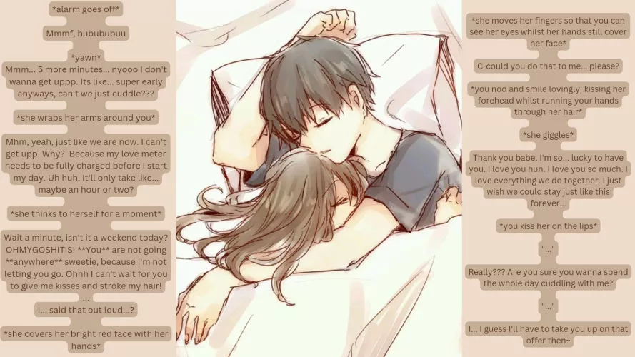 Sleepy girlfriend won't let you go! (no sex) (cute) (needy) (sleepy) (cuddles) (loving) (appriciating you) by justa_hentai_enjoyer