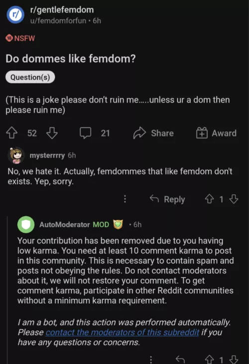 Apparently to prevent spam on this sub, not being cool enough is grounds to lose your freedom of speech by Fast_Land_1099