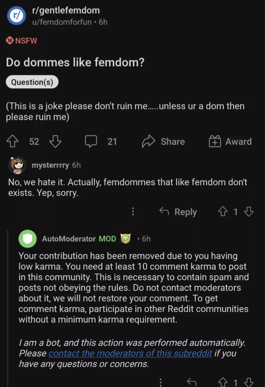 Apparently to prevent spam on this sub, not being cool enough is grounds to lose your freedom of speech posted by Fast_Land_1099