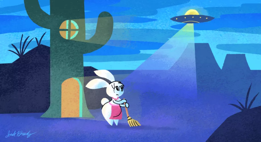 Decided to draw a UFO picture. With a chonky bunny by jackchickengravy