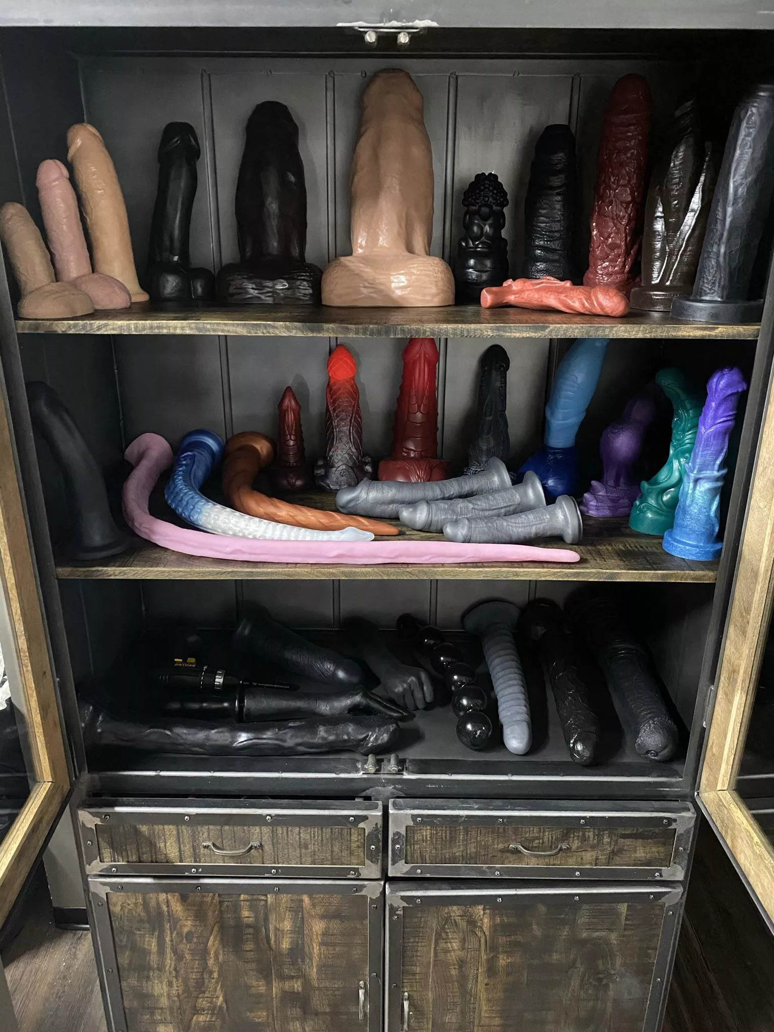 The cabinet of penetration wonders. 🍆🍌🌭🥕🥖 No discrimination... We love all sizes, colors and forms. Which ones can you take? 😈 posted by Creepy-Ad-9146