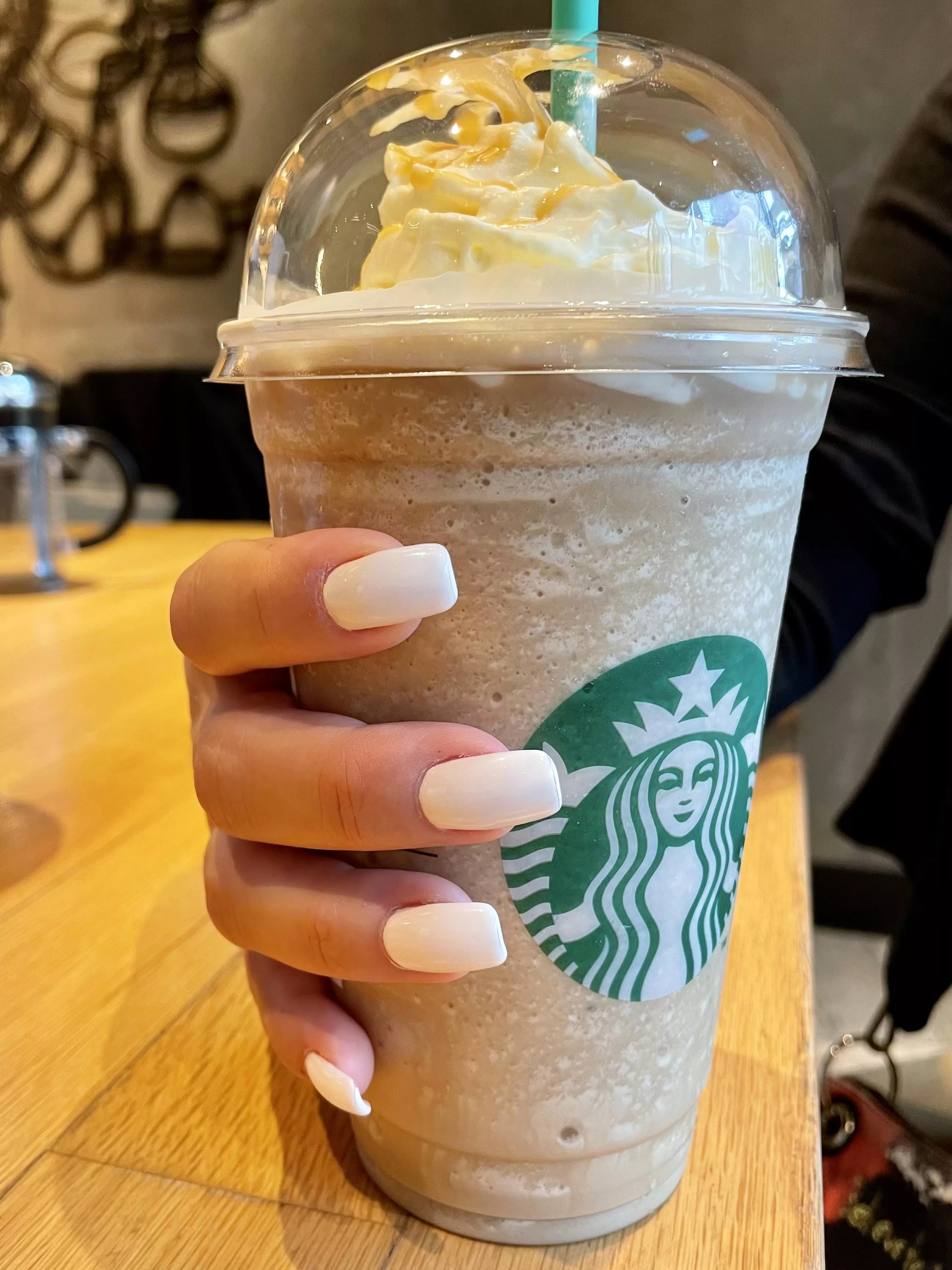 Caramel frappuccino and white nails 😍 posted by MyNailsFetish