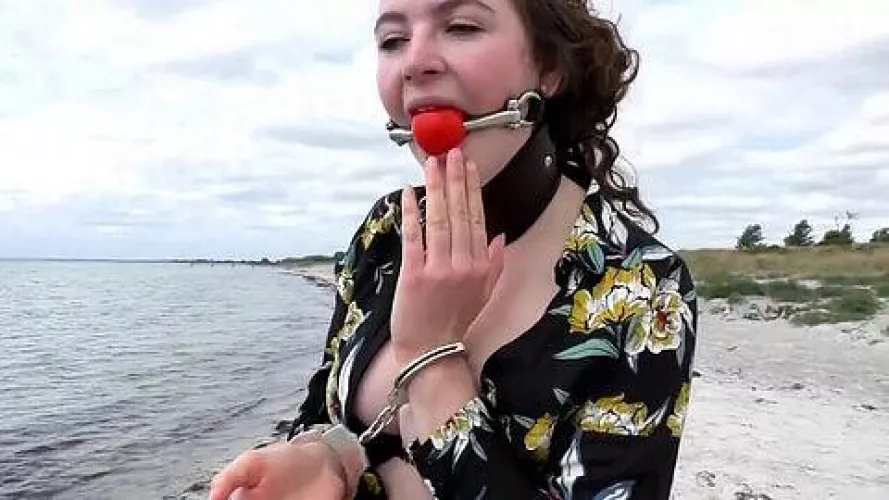 Mia cuffed, collared and gagged in public! by ballgaggedbitches