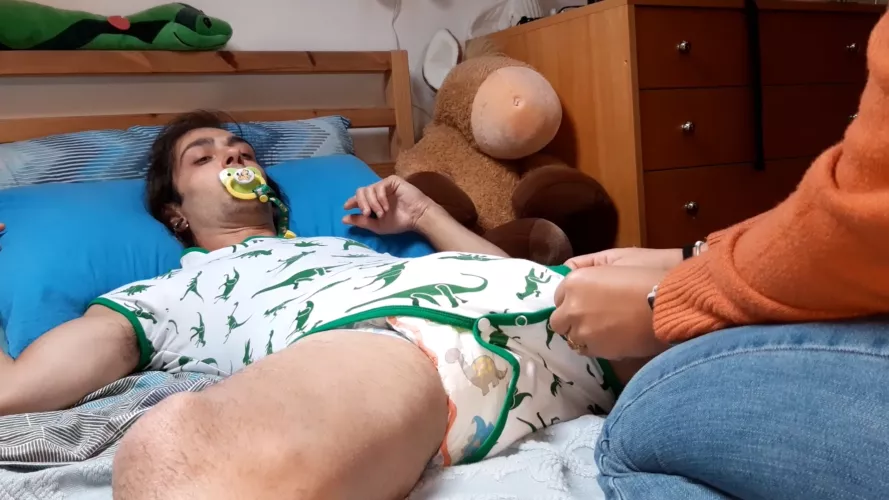 “You look adorable in this onesie, let’s just hope the buttons can handle your diaper getting all big and soggy🤭” by LeosCaps