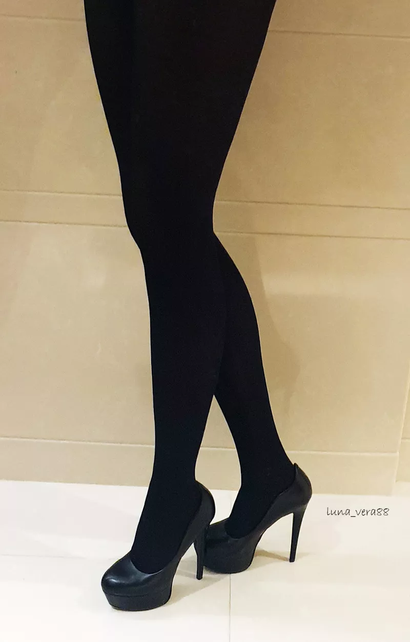 Another in the hotel with black heels&pantyhose, in front of the mirror... before wearing skirt and head out;) posted by luna_vera88