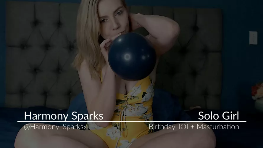 JOI - Birthday JOI Cum Encouragement and Balloon blowing - Dildo Fuck and Wand Masturbation - Blonde in yellow Swimsuit - Harmony Sparks by Harmony_Sparks