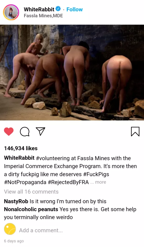 ( Cuntsagram) I freed women from this mine with the FRA. Now as a Fuckpig I work to made up for lost product by UnsualAlice