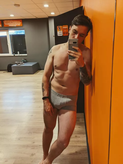 Going to the gym early, almost nobody to catch me hard in my underwear... Almost wished someone was there... by RealJulien