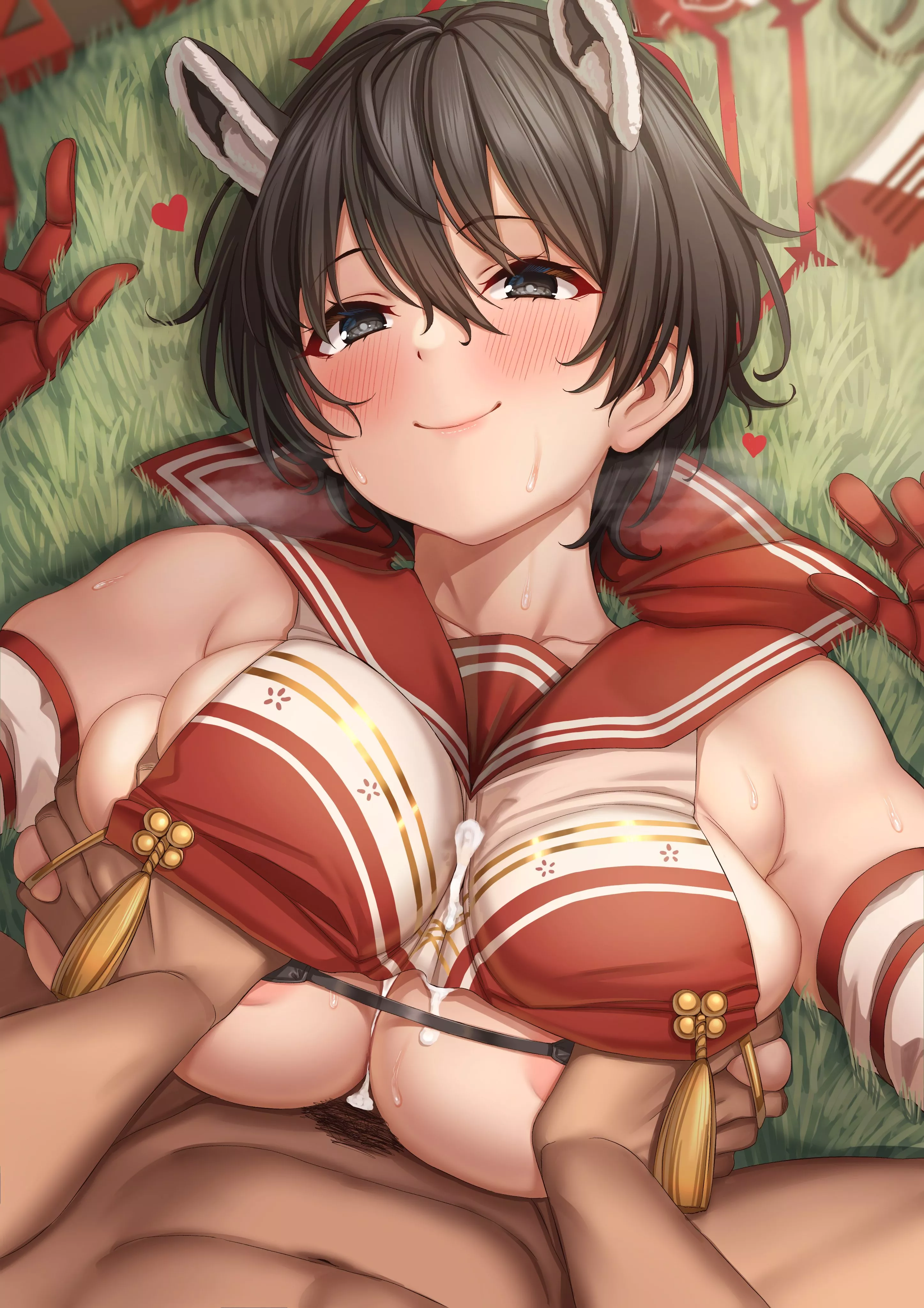 Kasuga Tsubaki Smiling After Squeezed Out of All Sensei's Cum with her Bosomy Tits [Blue Archive] (Momo no Sukebe) posted by ecchi_neko