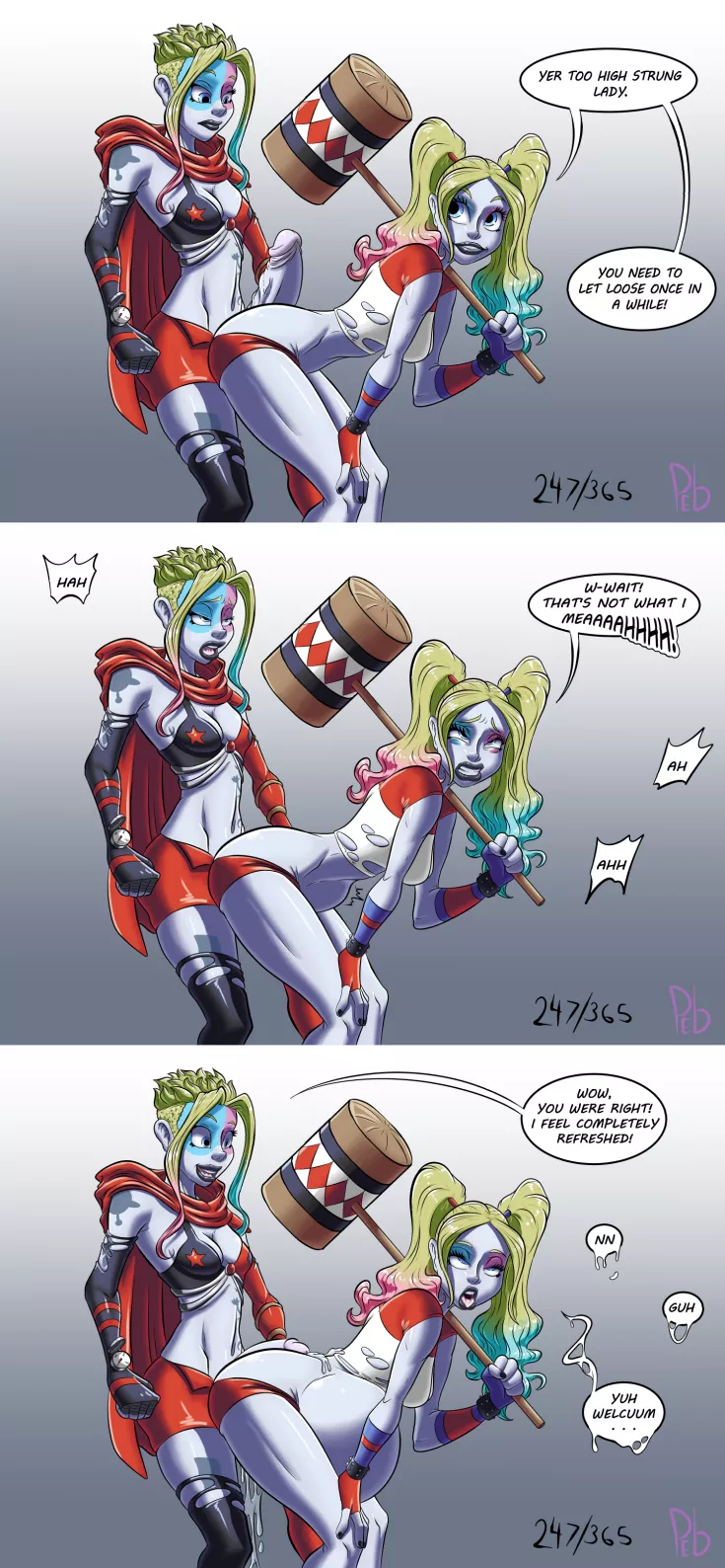 [H/F] Harley helps herself unwind (purpleeyebags) [DC Comics] posted by EnigmusPrime
