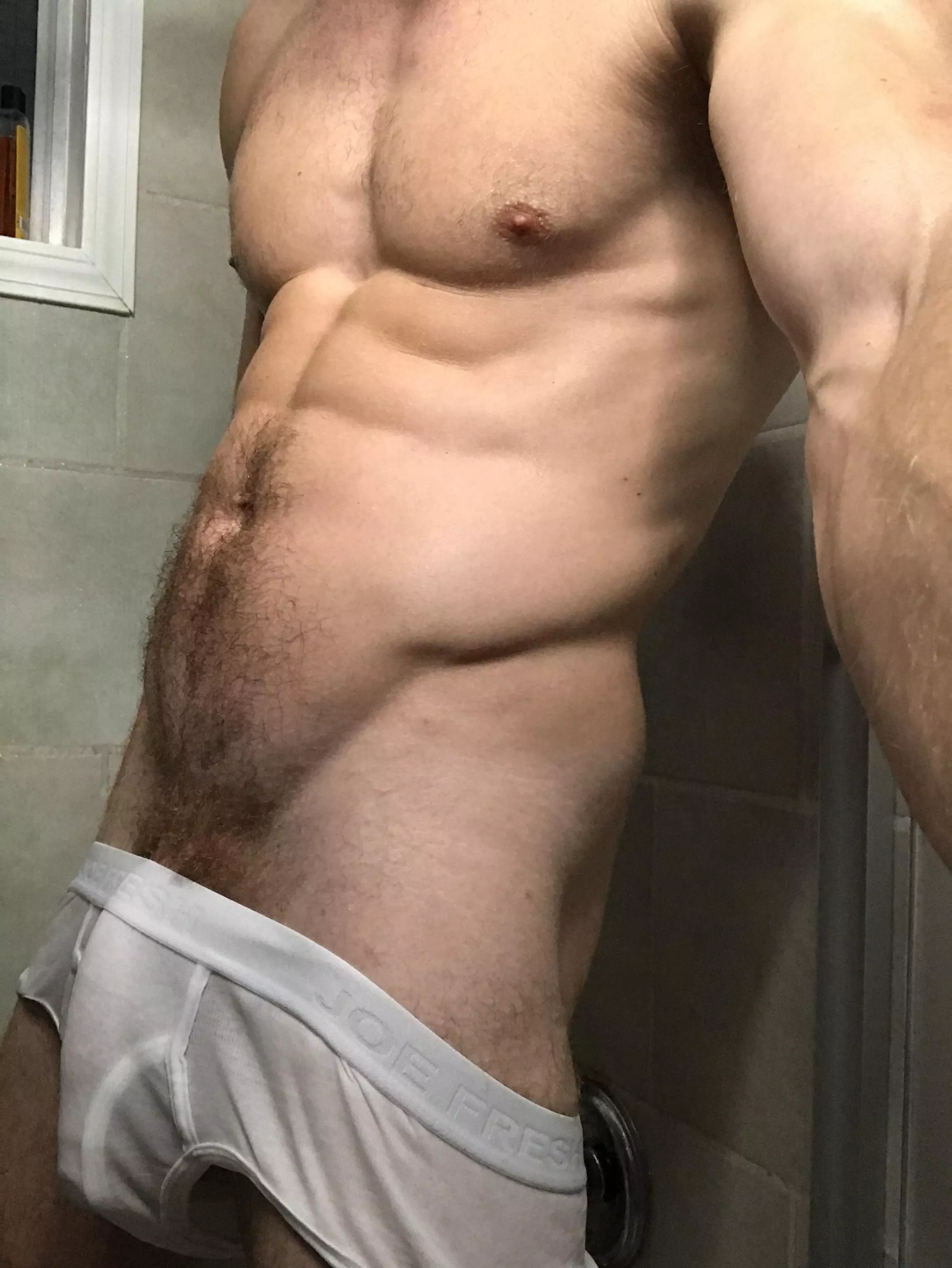 Wet tighty whities make the cock prominent. posted by Therealveggieboy