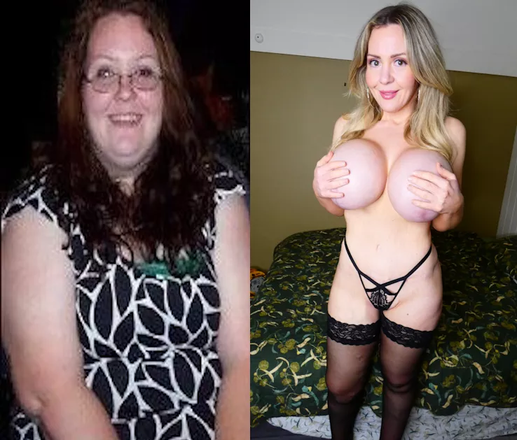 16 years, 160 lbs, 2 kids and 4 boob jobs later... posted by bimbowifemandy
