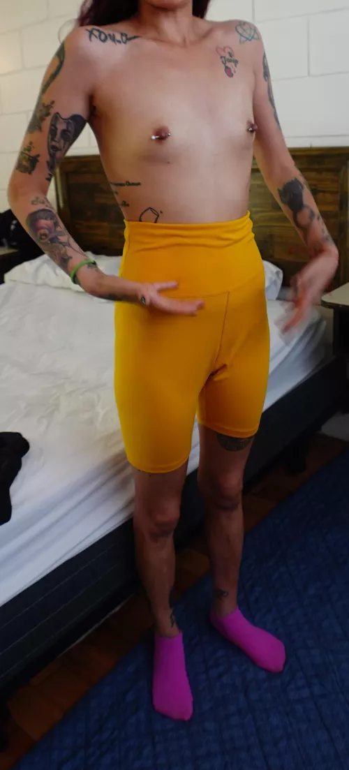 My tiny pierced nips in some yoga shorts by YourPantyFetish