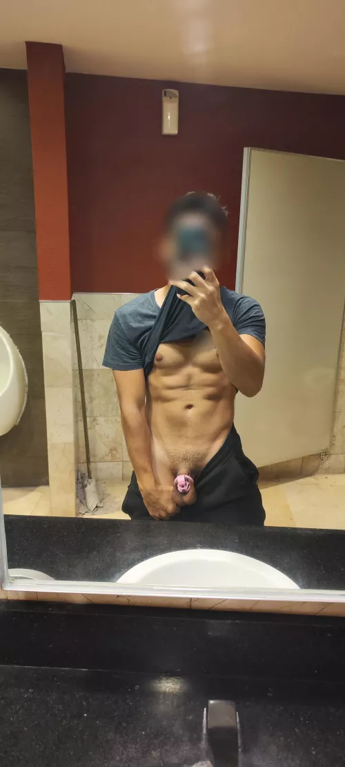 Showing off my cage in a public restroom😈 by OFHot-Bunzzzz