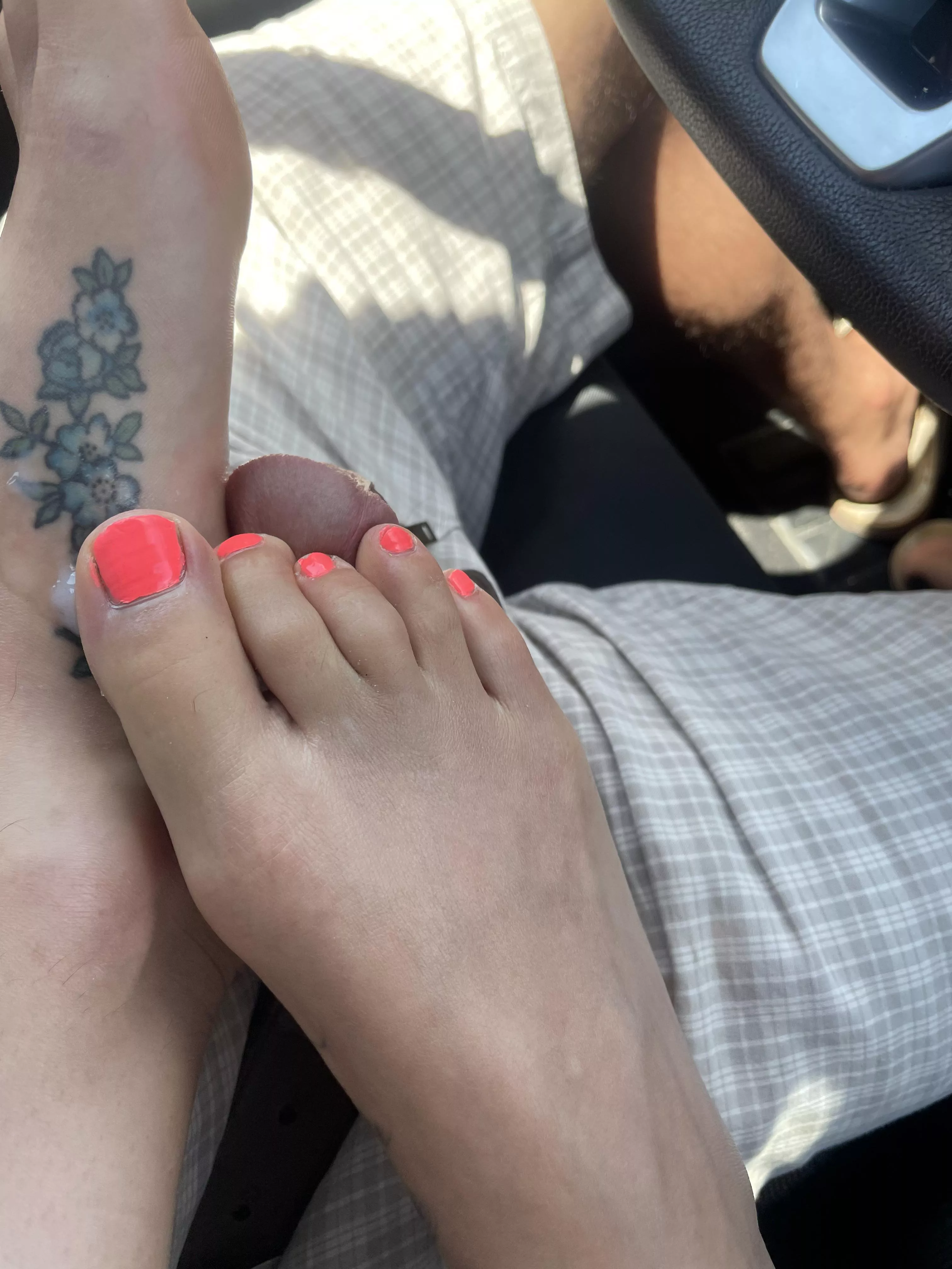 I love playing with a hard cock with my toes. Especially when it’s covered in cum. Do you all like my toes? 🤭😘 oc posted by ComprehensiveRoad926