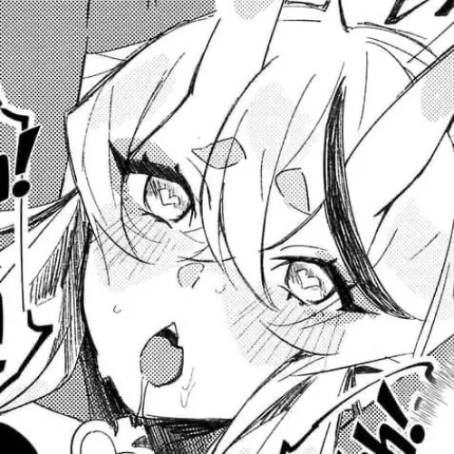 LF Mono Source: 1girl, oni, heart shaped pupils, thick eyebrows, long eyelids, blonde hair, eyebrows visible through hair, open mouth, tongue, fang, hair between eyes, blush, sweatdrop, ahegao, 