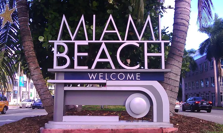 Located in South Beach Miami Florida on 5th St. and Lenox Avenue intersection. You see the Miami Beach Welcome sign after traveling on the The General Douglas MacArthur Causeway Florida A1A crossing over Biscayne Bay on the way to the Atlantic Ocean. posted by Slida_eltagy