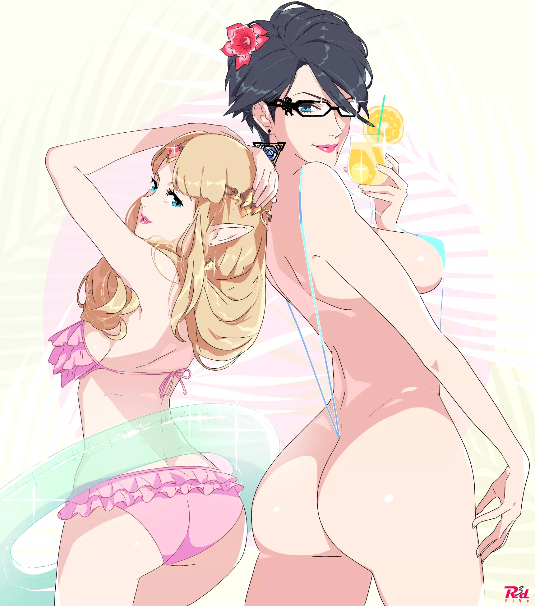 Cute Zelda in a frilly bikini and Mommy Bayonetta in a sling bikini posted by Terran117