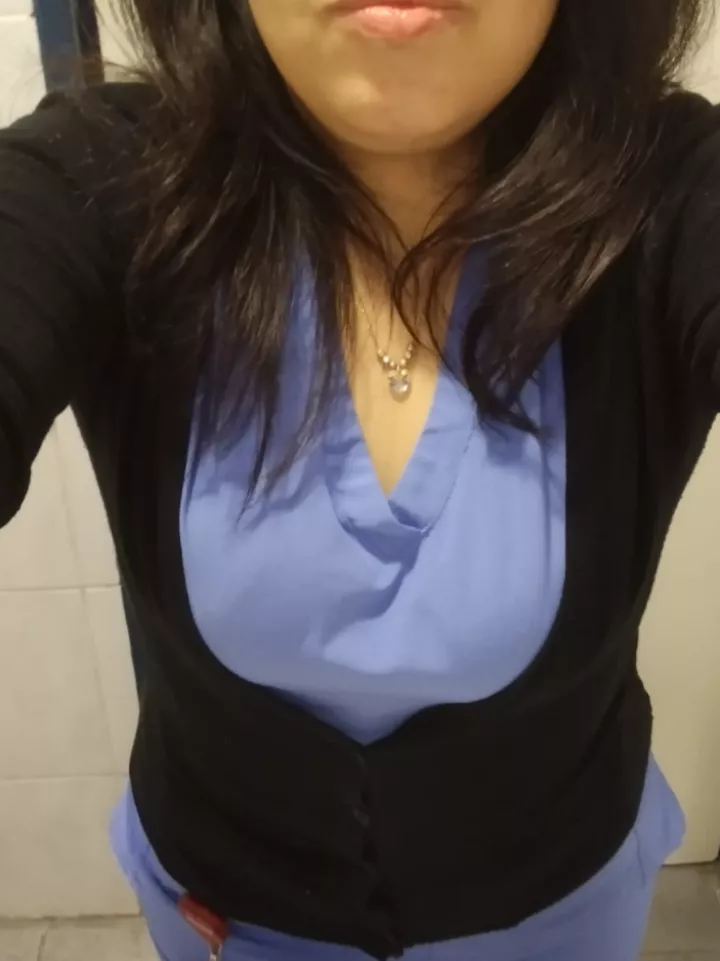 My blue scrub and black sweater cute combination posted by cardiobsy