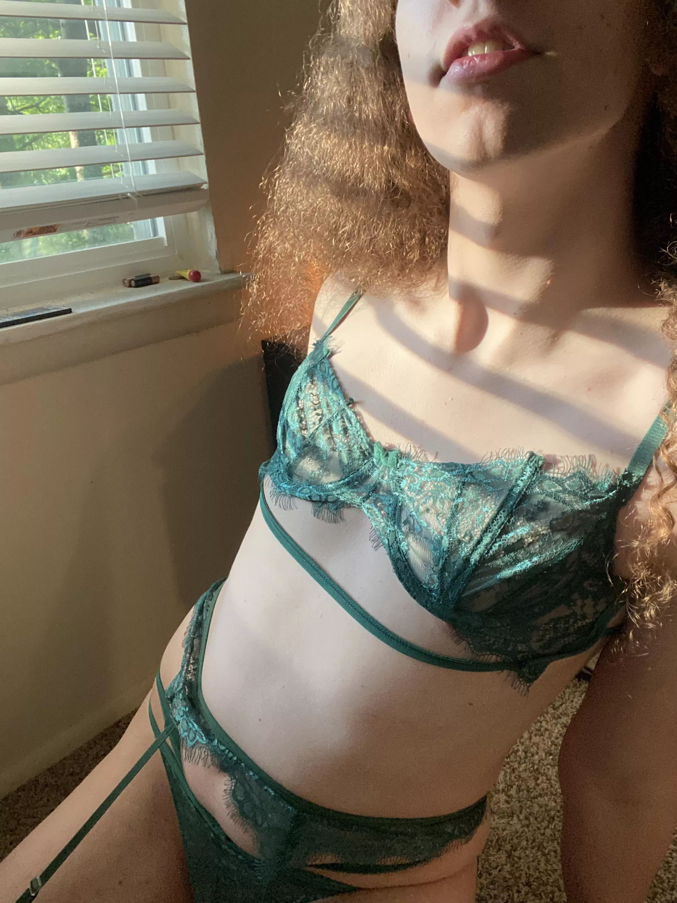 green lingerie + golden hour sunlight 😇🌄 posted by lucid4u_