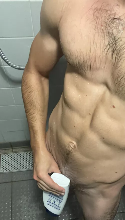 In the public gym showers … think anyone would mind if you help soap me up? by adam3546