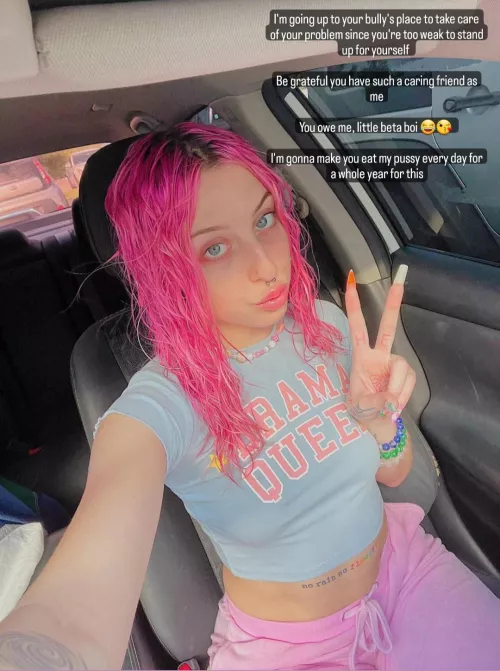 Your friend is gonna take care of your bully problem for you. Such a caring friend. You ahve to make it up for her by guycaptions