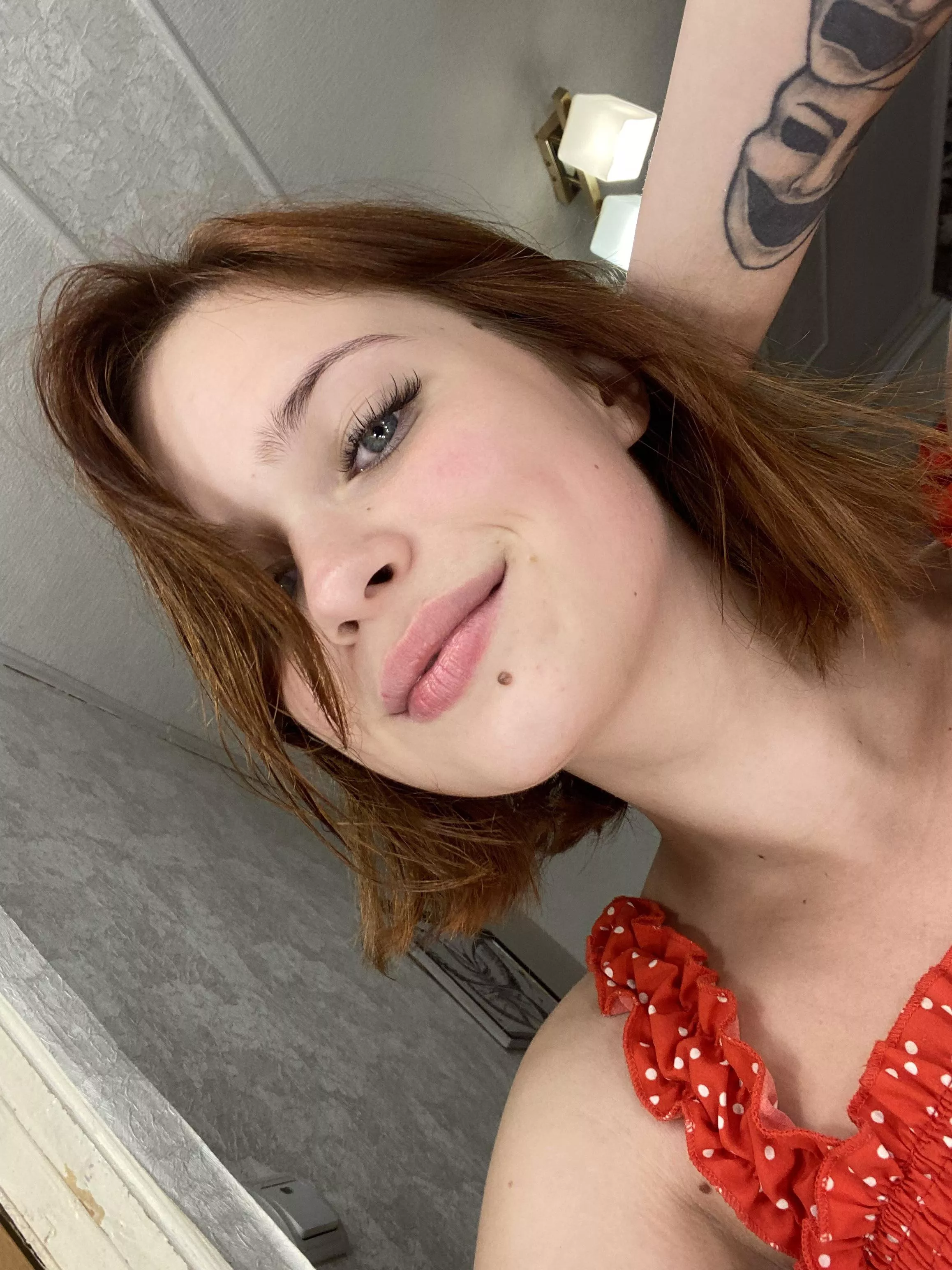 Small redhead in red top 🥰 I hope I'm still pretty without makeup posted by Forward-Broccoli-859