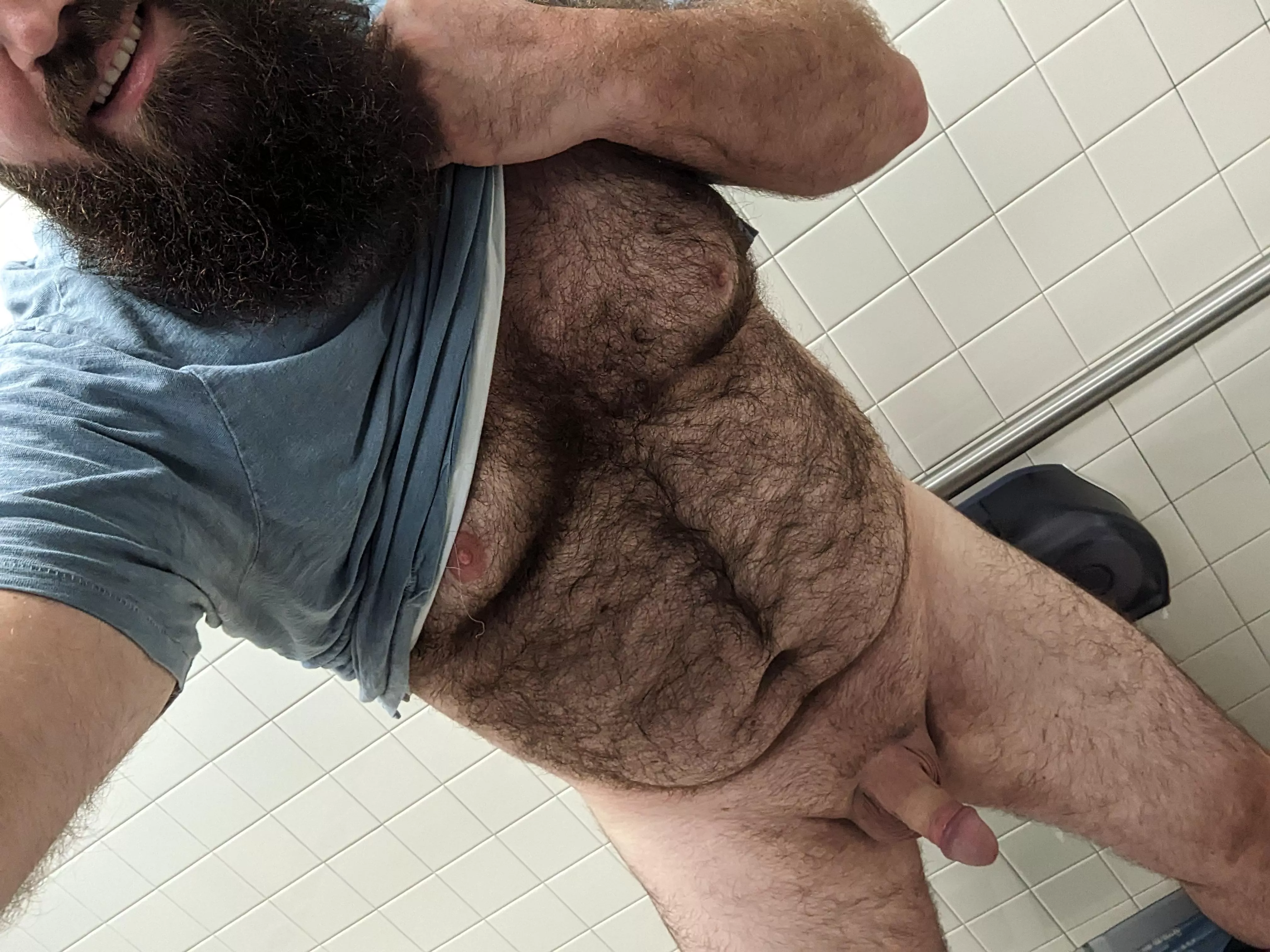 When you have to go into the office... you might as well take some pics from the bathroom. Wouldn't you like to bump into the IT guy in the bathroom like this?! 😏😁 posted by BeardedAnonnn