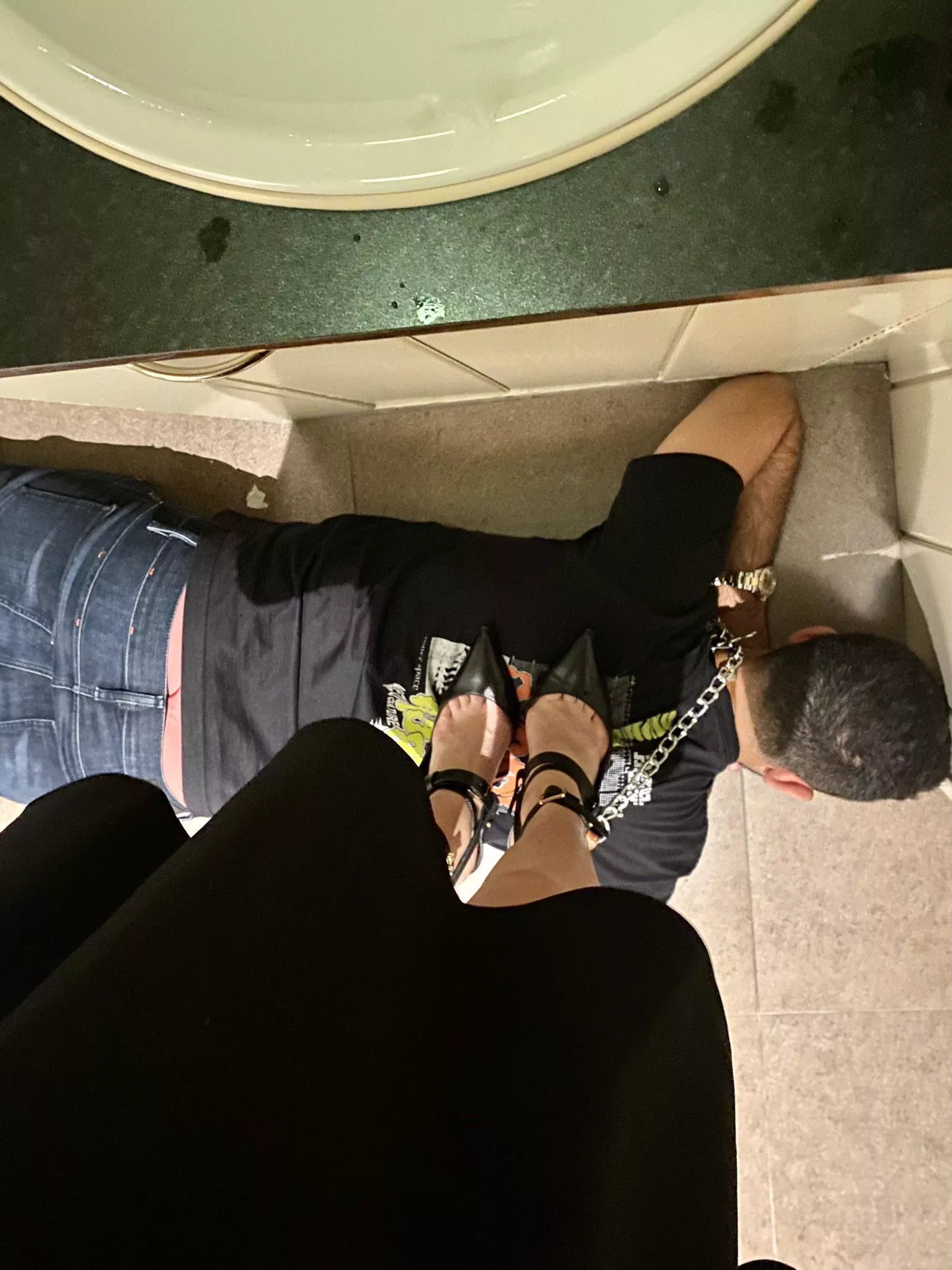I don’t want to get My red bottoms dirty, lay on the floor, bitch boy 👠 Can you see the sneak peek of his pink panties?[domme] posted by Creepy-Ad-9146