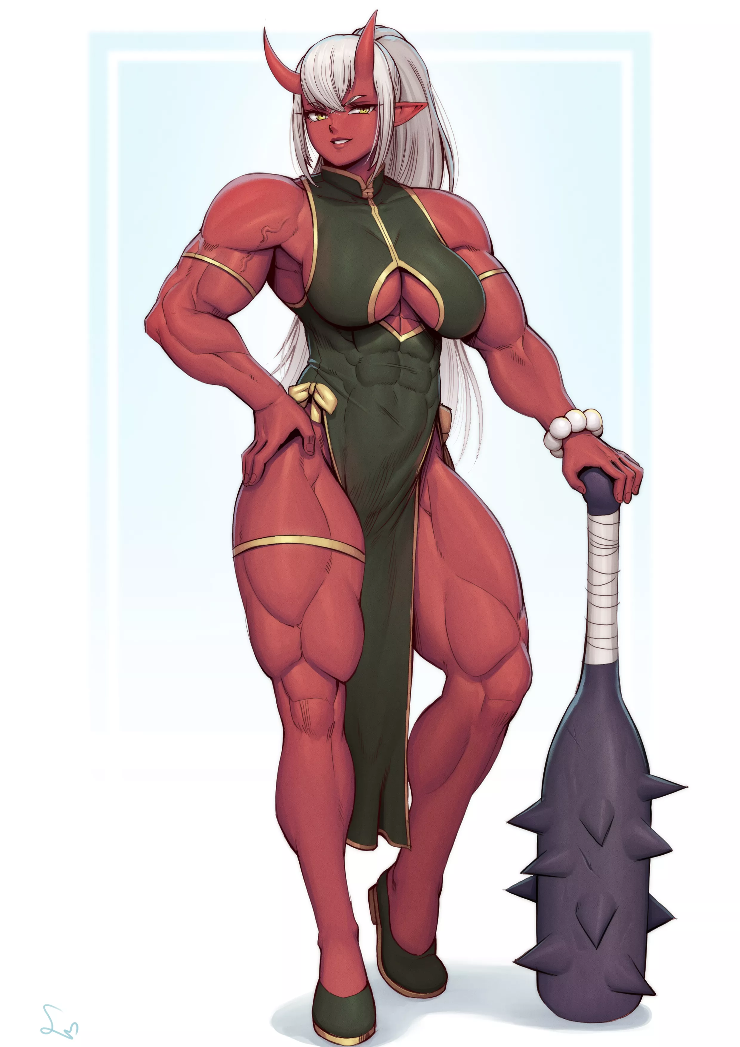 Buff oni girl in Chinese dress [Artist: SpeedL00ver] posted by ComaOfSouls