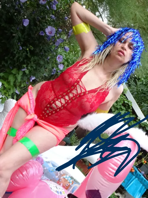 Red sexy bodysuit styled for fun by Julz-in-the-wood