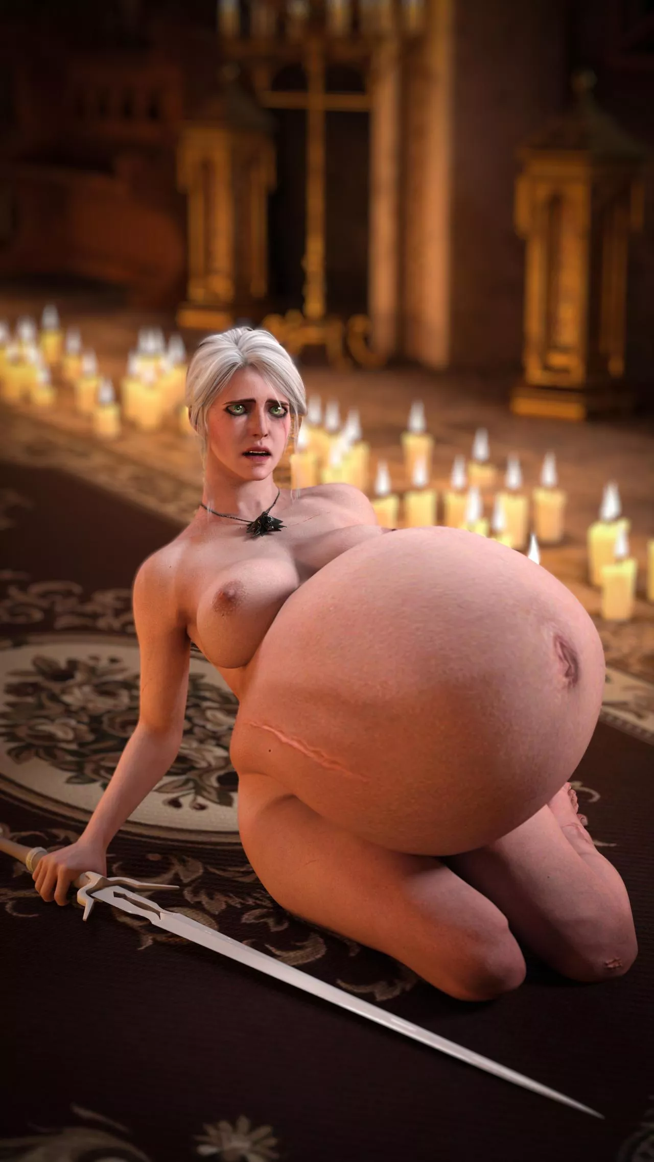 Ballooned Ciri (preggmaster) posted by mollyhorse1