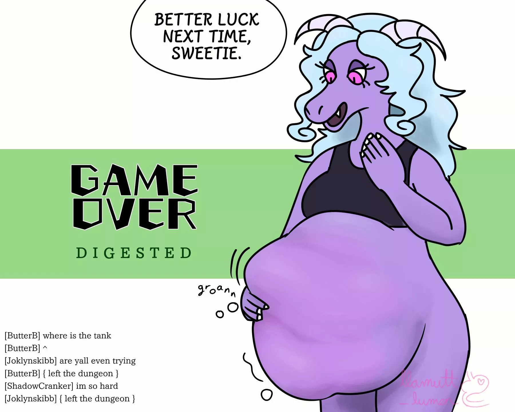 {image} Losing to a tutorial NPC (llamutt_lumen) [female pred] [digestion] [furry] [dragon] [implied reformation] [video game] posted by llamutt_lumen