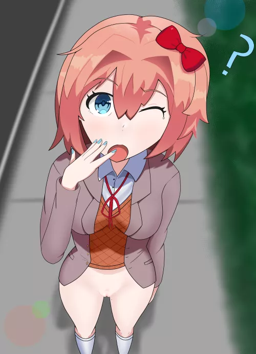 (OC) Sleepy Sayori forgot something.. Will you remind her or not~? by Epiknis303