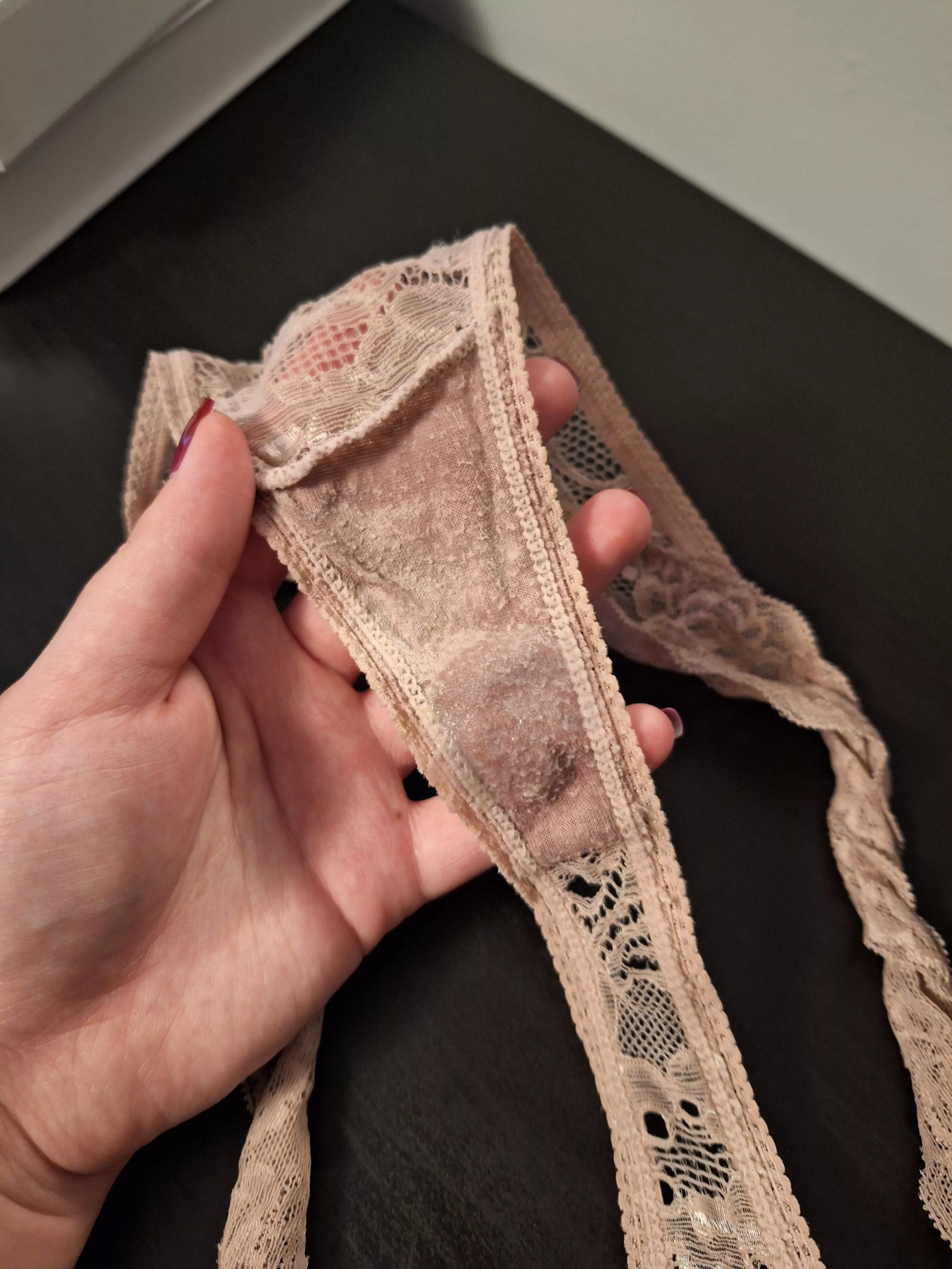 [Selling] [Canada] This crusty, wet pink lace thong panty is all worn and ready to ship out. Buy it today on sale for $20 (including untracked Canadian shipping)! posted by FlirtyCollegeCurves