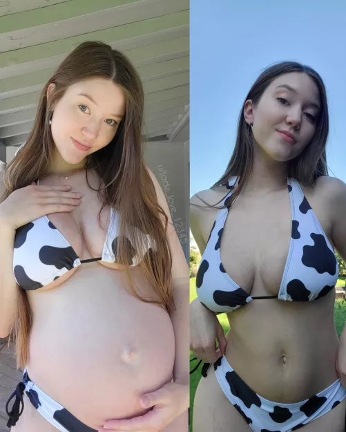 8 months pregnant vs 2 months postpartum by jade_love_12345