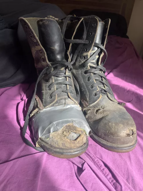 Do we like my docs? Got ruined by seawater a few years back and started to fall apart, wrapped the big tear in tape as my foot would pop out the side😂 Any chance of restoring them? by Spirited_Lettuce_108
